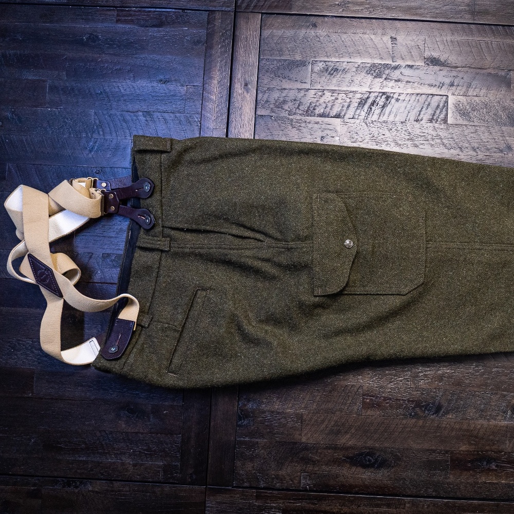 Filson MACKINAW WOOL FIELD PANTS Size 40 100% Wool Made in USA with suspenders